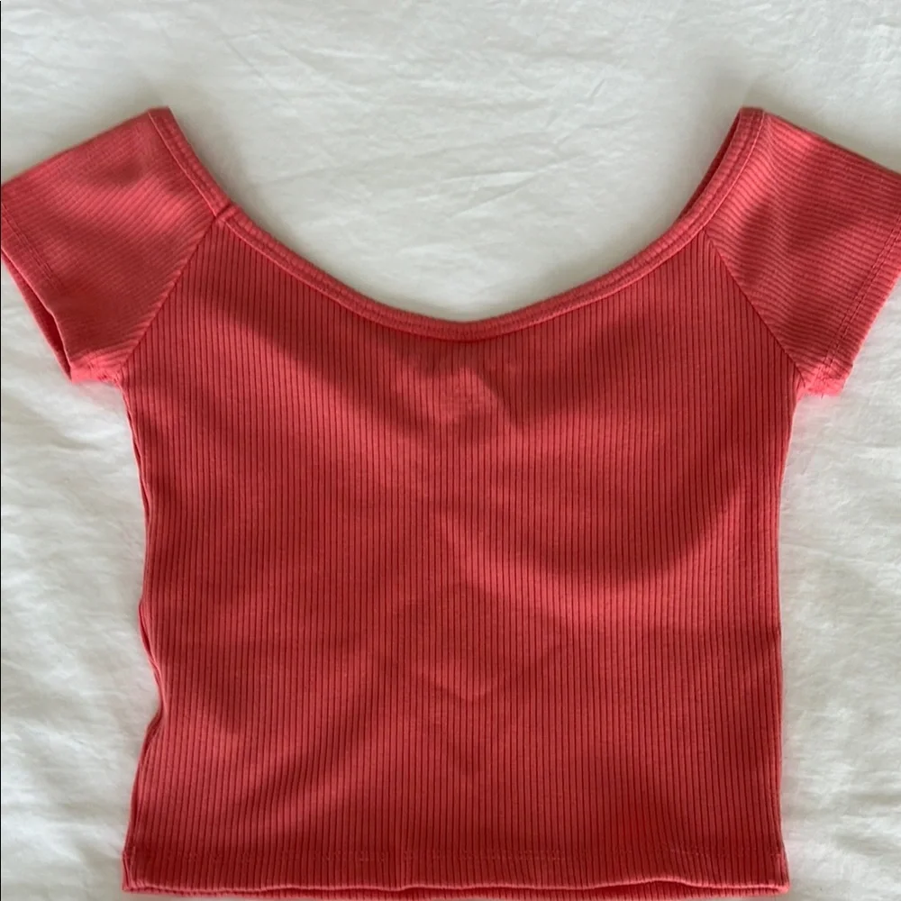 American Eagle Outfitters Ribbed Coral Crop Top - Picture 7 of 7